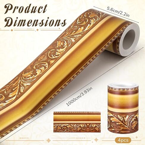 4Pcs Die-Cut Straight Rolled Picture Frame Border Trim, 33 Feet Gold Frame Bulletin Board Borders, Waterproof Wall Border for School, Classroom & Offices (Vintage) in Saudi Arabia