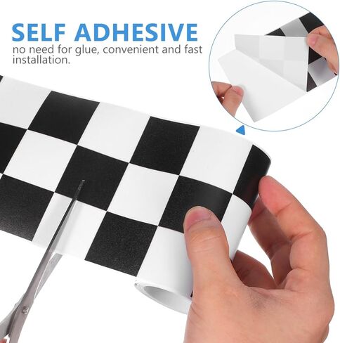 1 لفة لوحة إعلانات متقلب الحدود، 7. 9ft مقاوم للماء أسود أبيض متقلب العلم مستقيم الحدود ملصق الحدود، ديكور جدار صائق لديكور المنزل الفصول الدراسية in Kuwait