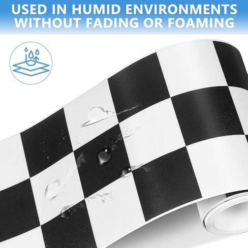 1 لفة لوحة إعلانات متقلب الحدود، 7. 9ft مقاوم للماء أسود أبيض متقلب العلم مستقيم الحدود ملصق الحدود، ديكور جدار صائق لديكور المنزل الفصول الدراسية in Kuwait