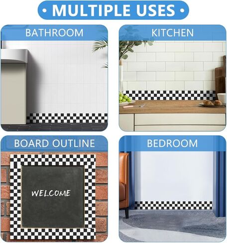 1 لفة لوحة إعلانات متقلب الحدود، 7. 9ft مقاوم للماء أسود أبيض متقلب العلم مستقيم الحدود ملصق الحدود، ديكور جدار صائق لديكور المنزل الفصول الدراسية in Kuwait