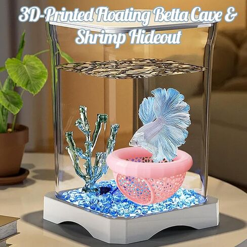 CAIJ Betta Exercise Ring & Floating Hammock Set, Aquarium Betta Fish Training and Feeding Rings, Multi-Functional Floating Resting Bed, Decorative Accessories for Small Fish Tanks Pink in Saudi Arabia