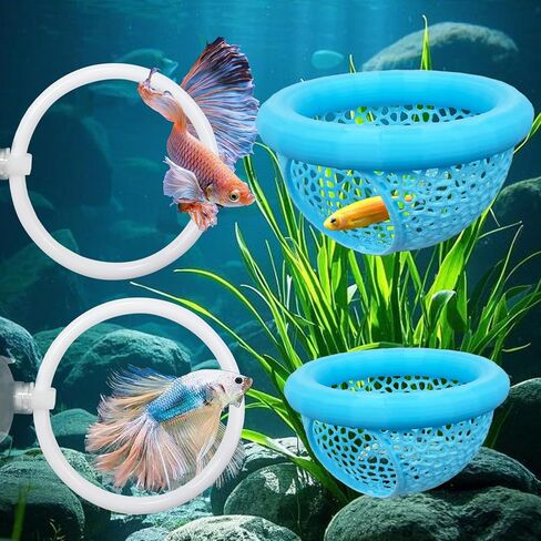 CAIJ Betta Exercise Ring & Floating Hammock Set, Aquarium Betta Fish Training and Feeding Rings, Multi-Functional Floating Resting Bed, Decorative Accessories for Small Fish Tanks Pink in Saudi Arabia