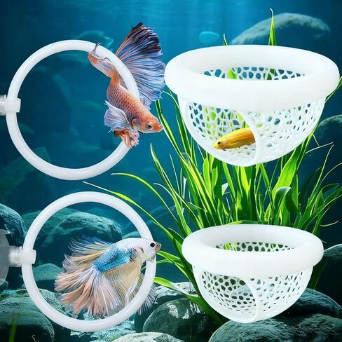 CAIJ Betta Exercise Ring & Floating Hammock Set, Aquarium Betta Fish Training and Feeding Rings, Multi-Functional Floating Resting Bed, Decorative Accessories for Small Fish Tanks Pink in Saudi Arabia