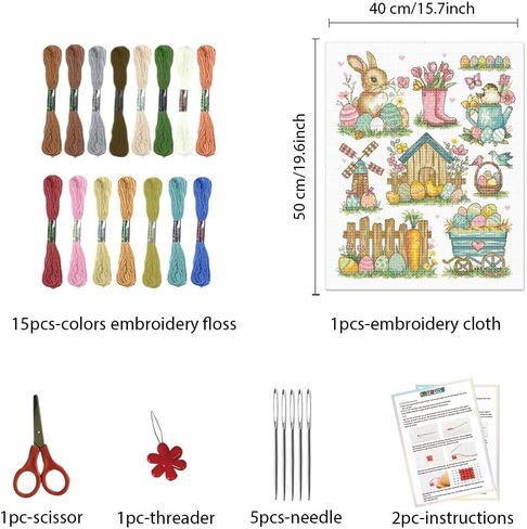FREEBLOSS Easter Cross Stitch Kit for Beginners and Adults Bunny and Eggs Stamped Crossstitch Kits 11CT Cross Stitch Wall Painting Kit for Home Decor Gift DIY Embroidery Kits in Saudi Arabia