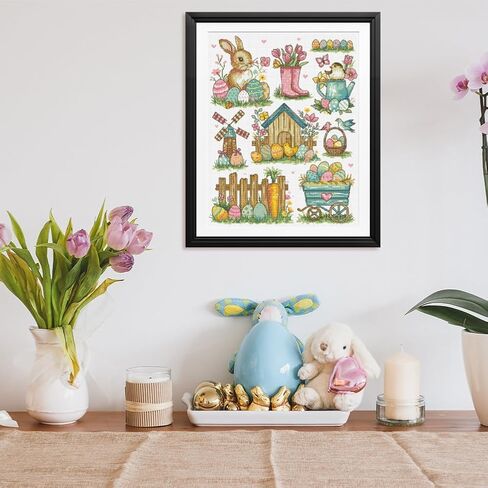 FREEBLOSS Easter Cross Stitch Kit for Beginners and Adults Bunny and Eggs Stamped Crossstitch Kits 11CT Cross Stitch Wall Painting Kit for Home Decor Gift DIY Embroidery Kits in Saudi Arabia