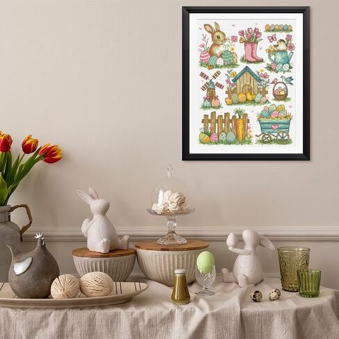 FREEBLOSS Easter Cross Stitch Kit for Beginners and Adults Bunny and Eggs Stamped Crossstitch Kits 11CT Cross Stitch Wall Painting Kit for Home Decor Gift DIY Embroidery Kits in Saudi Arabia