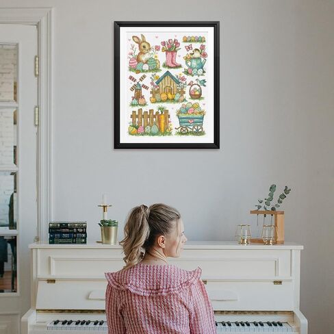 FREEBLOSS Easter Cross Stitch Kit for Beginners and Adults Bunny and Eggs Stamped Crossstitch Kits 11CT Cross Stitch Wall Painting Kit for Home Decor Gift DIY Embroidery Kits in Saudi Arabia