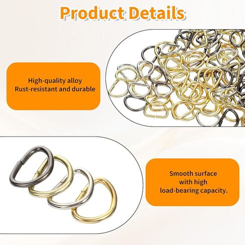 100 قطعة حلقات D صغيرة مقاس 3/8 بوصة حلقات معدنية على شكل حرف D للخياطة حلقة معدنية على شكل حرف D نصف دائرية على شكل حرف D لأشرطة المحفظة وحقائب الظهر وطوق الكلب لوازم DIY (4 ألوان) in Kuwait