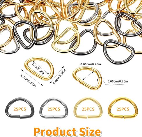 100 قطعة حلقات D صغيرة مقاس 3/8 بوصة حلقات معدنية على شكل حرف D للخياطة حلقة معدنية على شكل حرف D نصف دائرية على شكل حرف D لأشرطة المحفظة وحقائب الظهر وطوق الكلب لوازم DIY (4 ألوان) in Kuwait