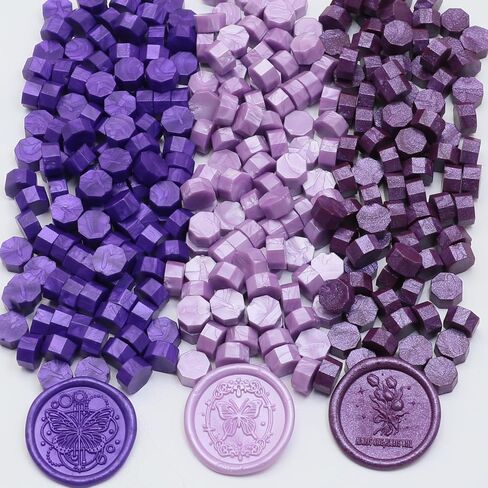 Sealing Wax Beads Kit, Atopbb 300pcs Mixed Purple Color Wax Seal Beads, 1pcs Wooden WaxSeal Warmer, 1pcs Melted Spoon and 10pcs Tea Candles for WaxSealing Stamp Kit (300, Purple) in Saudi Arabia
