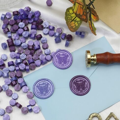 Sealing Wax Beads Kit, Atopbb 300pcs Mixed Purple Color Wax Seal Beads, 1pcs Wooden WaxSeal Warmer, 1pcs Melted Spoon and 10pcs Tea Candles for WaxSealing Stamp Kit (300, Purple) in Saudi Arabia