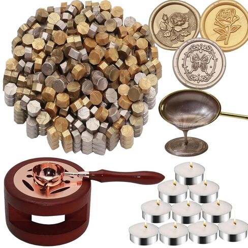 Sealing Wax Beads Kit, Atopbb 300pcs Mixed Purple Color Wax Seal Beads, 1pcs Wooden WaxSeal Warmer, 1pcs Melted Spoon and 10pcs Tea Candles for WaxSealing Stamp Kit (300, Purple) in Saudi Arabia