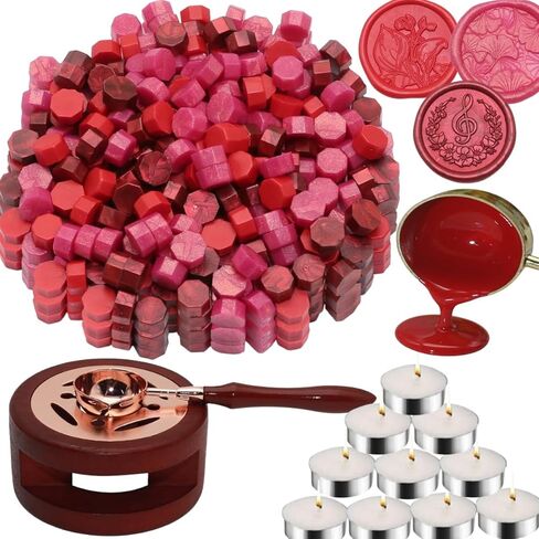 Sealing Wax Beads Kit, Atopbb 300pcs Mixed Purple Color Wax Seal Beads, 1pcs Wooden WaxSeal Warmer, 1pcs Melted Spoon and 10pcs Tea Candles for WaxSealing Stamp Kit (300, Purple) in Saudi Arabia