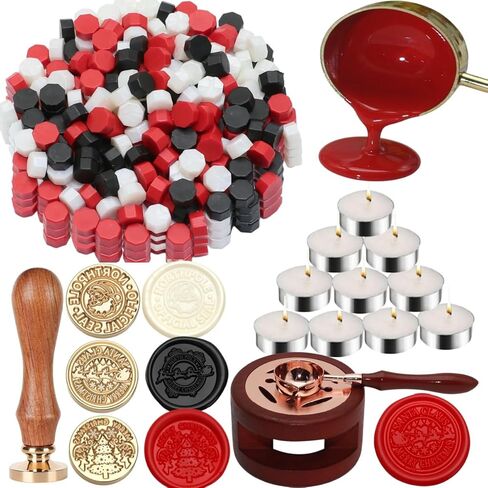Sealing Wax Beads Kit, Atopbb 300pcs Mixed Purple Color Wax Seal Beads, 1pcs Wooden WaxSeal Warmer, 1pcs Melted Spoon and 10pcs Tea Candles for WaxSealing Stamp Kit (300, Purple) in Saudi Arabia