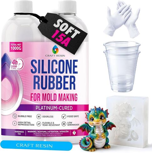 CRAFT RESIN 2.2 lbs Silicone Mold Making Kit – Shore 15A Hardness, Clear Liquid Silicone Rubber for Resin Casting, Soap & Candle Molding - Non-Toxic & Highly Flexible, 1:1 Mix Ratio Silicon in Saudi Arabia