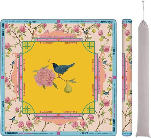 FUYIHGL® حصيرة جونغ الأمريكية الملفوفة مع القواعد - مفرش طاولة Mah Jongg Chinoise Bird & Floral Vintage - بدون تجاعيد | نيوبرين مقاس 33 بوصة | مضاد للانزلاق | تقليل الضوضاء - أفكار هدايا لنادي مهج لعيد الأم للسيدات in Kuwait