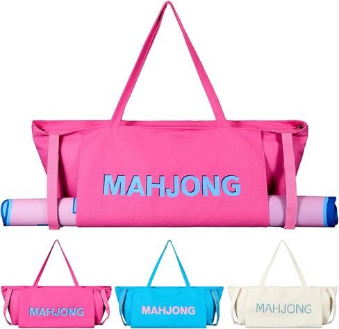 Abbylike Empty Mahjong Canvas Tote Bag for Rolled Mat Tiles Racks Pushers Suffers Accessories 28x9 Inches Mahjong Bag with Zipper Closure Outer Pockets Lining Large Capacity Case Only(Pink) in Saudi Arabia