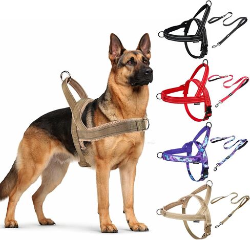 No Pull Dog Harness and Leash Set-Reflective Vest with Handle&5FT Dog Leash with Car Seatbelt Clip,Breathable Mesh&Quick Fit Dog Harness Easy for Medium Large Dogs Training Walking(Brown,L) in Saudi Arabia