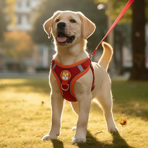Dog Harness with Leash for Small Medium Dogs, Cute Bear Pattern Soft Breathable Mesh Adjustable Pet Harness, Easy-On Comfortable Dog Vest for Daily Walking(Red L) in Saudi Arabia