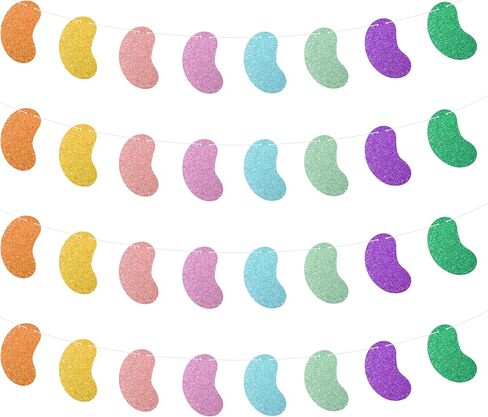 Haooryx Easter Colorful Glitter Jelly Beans Banner - 4 Pcs Candy Beans Banner Pre-strung Hanging Garland for Baby Shower Easter Party Decoration Photo Backdrop Home Classroom Bulletin Board Wall Decor in Saudi Arabia