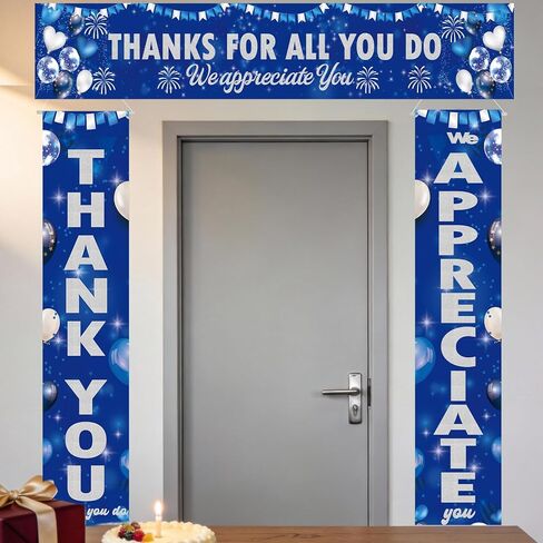 Employee Appreciation Party Decorations Door Banners 3Pcs Blue Thank You Appreciate Thank You For All You Do Large Size Porch Sign Banners for Employee Staff Teacher Office Door Decor Supplies in Saudi Arabia