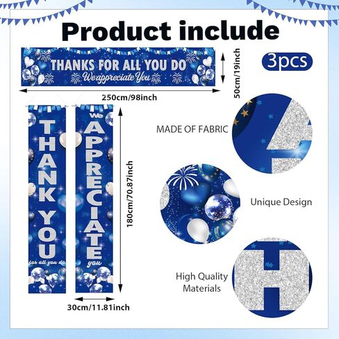 Employee Appreciation Party Decorations Door Banners 3Pcs Blue Thank You Appreciate Thank You For All You Do Large Size Porch Sign Banners for Employee Staff Teacher Office Door Decor Supplies in Saudi Arabia