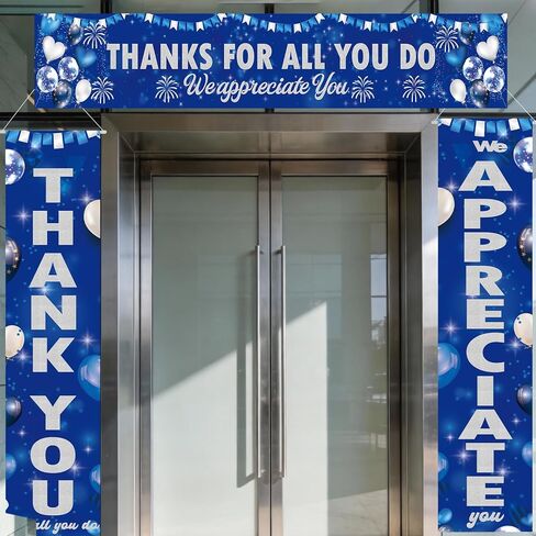 Employee Appreciation Party Decorations Door Banners 3Pcs Blue Thank You Appreciate Thank You For All You Do Large Size Porch Sign Banners for Employee Staff Teacher Office Door Decor Supplies in Saudi Arabia