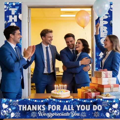 Employee Appreciation Party Decorations Door Banners 3Pcs Blue Thank You Appreciate Thank You For All You Do Large Size Porch Sign Banners for Employee Staff Teacher Office Door Decor Supplies in Saudi Arabia