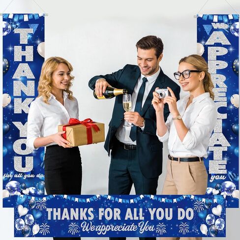Employee Appreciation Party Decorations Door Banners 3Pcs Blue Thank You Appreciate Thank You For All You Do Large Size Porch Sign Banners for Employee Staff Teacher Office Door Decor Supplies in Saudi Arabia