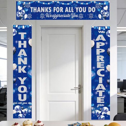 Employee Appreciation Party Decorations Door Banners 3Pcs Blue Thank You Appreciate Thank You For All You Do Large Size Porch Sign Banners for Employee Staff Teacher Office Door Decor Supplies in Saudi Arabia