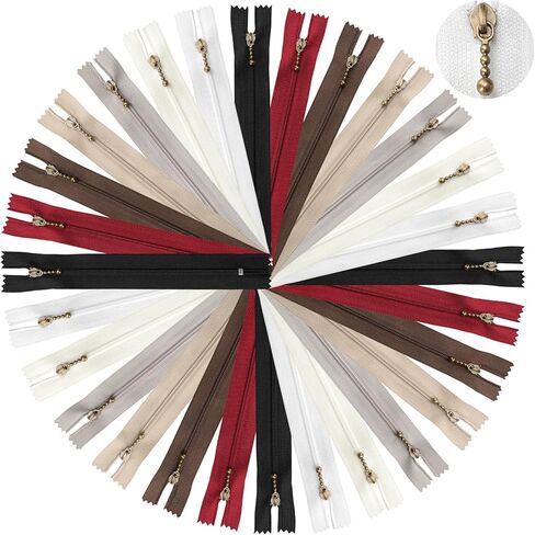 28 قطعة #3 سحابات نحاسية عتيقة غير منفصلة للخياطة - طقم سحابات معدنية 28 قطعة، 7 ألوان مختلطة، سحاب ذهبي اللون للحقائب والمحافظ والحرف اليدوية (6 بوصات) in Kuwait