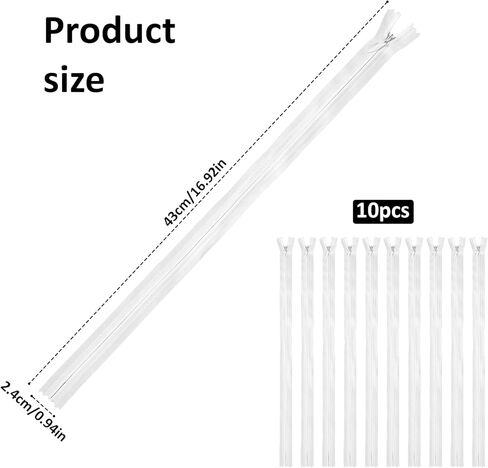 10 Pcs Nylon Coil Zipper 16 Inch White Invisible Zippers Nylon Coil Bulk Zippers for Crafts and Sewing in Saudi Arabia
