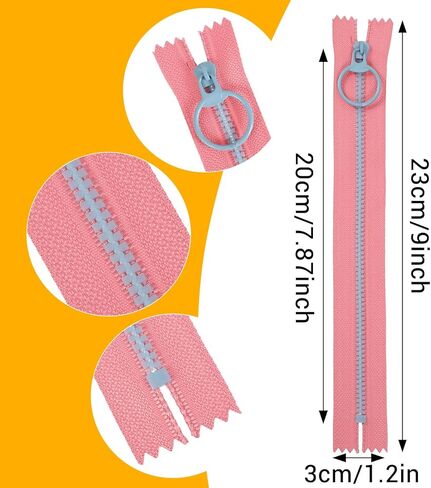 20 Pcs Sewing Zippers, 8 Inch Colorful Resin Metal Zippers with Lifting Ring Colorful Crafts Bulk Zipper Supplies for DIY Sewing Tailor Bags Garments in Saudi Arabia