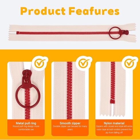20 Pcs Sewing Zippers, 8 Inch Colorful Resin Metal Zippers with Lifting Ring Colorful Crafts Bulk Zipper Supplies for DIY Sewing Tailor Bags Garments in Saudi Arabia