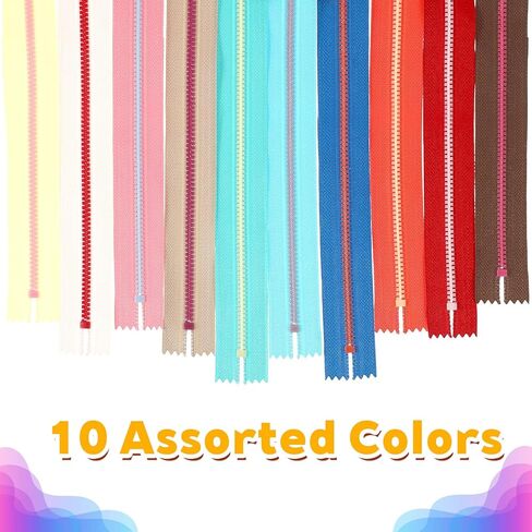 20 Pcs Sewing Zippers, 8 Inch Colorful Resin Metal Zippers with Lifting Ring Colorful Crafts Bulk Zipper Supplies for DIY Sewing Tailor Bags Garments in Saudi Arabia
