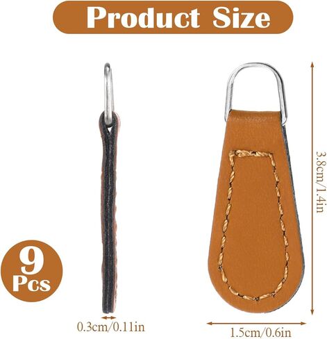 9 PCS Detachable Zipper Pull Replacement Leather Handle Zipper Tab Repair Decorative Handle Zippers for Backpacks, Jackets, Luggage, Purses, Suitcases, Handbag in Kuwait