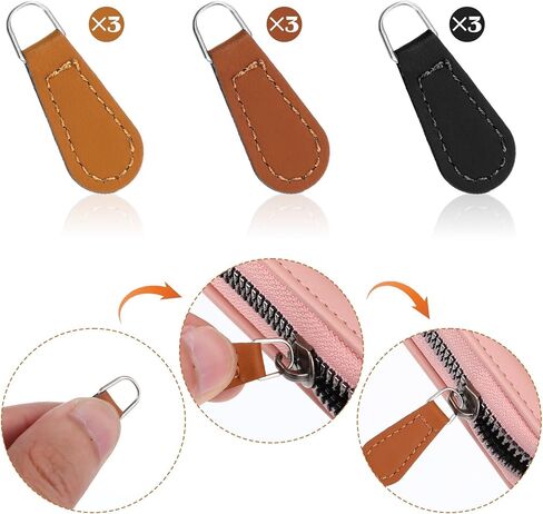 9 PCS Detachable Zipper Pull Replacement Leather Handle Zipper Tab Repair Decorative Handle Zippers for Backpacks, Jackets, Luggage, Purses, Suitcases, Handbag in Kuwait