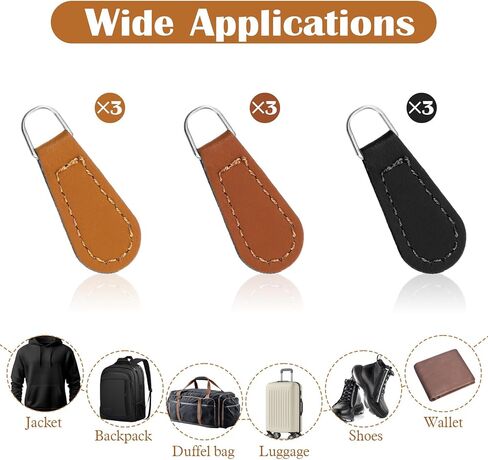 9 PCS Detachable Zipper Pull Replacement Leather Handle Zipper Tab Repair Decorative Handle Zippers for Backpacks, Jackets, Luggage, Purses, Suitcases, Handbag in Kuwait