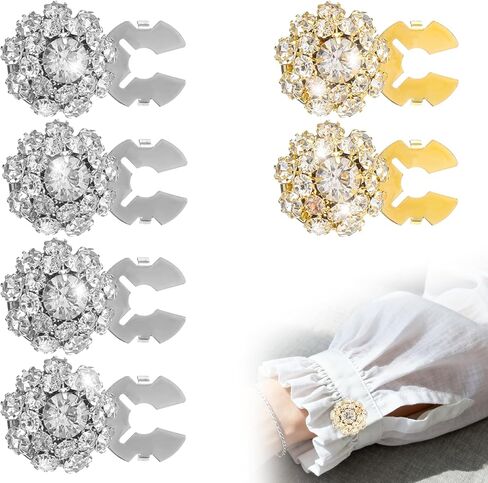 6PCS Button Covers for Women, Rhinestone Button Covers, Detachable Clip on Decorative Buttons for Clothing Blouses Shirts DIY Embellishments, Gold and Silver in Saudi Arabia