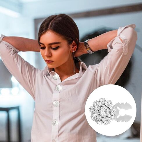 6PCS Button Covers for Women, Rhinestone Button Covers, Detachable Clip on Decorative Buttons for Clothing Blouses Shirts DIY Embellishments, Gold and Silver in Saudi Arabia
