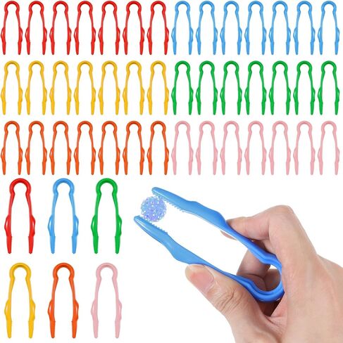 48 Pcs Plastic Tweezers, Fine Motor Easy-Grip Tweezer Small Colorful Beads tweezer Learning Tweezers for Craft DIY, Jewelry Making, Beading Game, Family Activities (1 x 4 inch) in Saudi Arabia