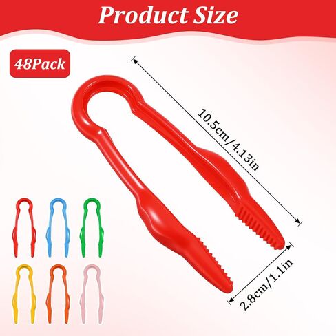 48 Pcs Plastic Tweezers, Fine Motor Easy-Grip Tweezer Small Colorful Beads tweezer Learning Tweezers for Craft DIY, Jewelry Making, Beading Game, Family Activities (1 x 4 inch) in Saudi Arabia