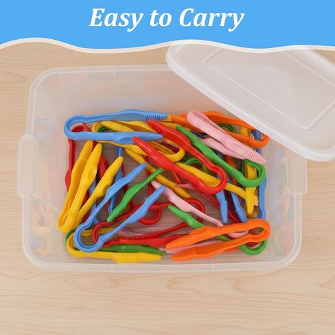 48 Pcs Plastic Tweezers, Fine Motor Easy-Grip Tweezer Small Colorful Beads tweezer Learning Tweezers for Craft DIY, Jewelry Making, Beading Game, Family Activities (1 x 4 inch) in Saudi Arabia