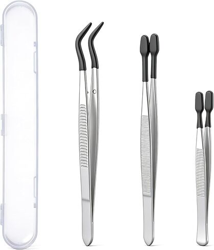 Trinkrittey 3 Pcs Tweezers with Rubber Tips Silicone Bent Flat Tip Tweezers Precision Sticker Craft Tweezer for Stamps Sticker Crafts Jewelry Beads (Black) in Saudi Arabia