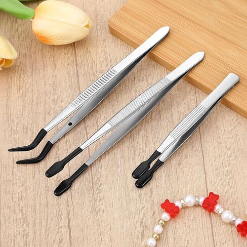 Trinkrittey 3 Pcs Tweezers with Rubber Tips Silicone Bent Flat Tip Tweezers Precision Sticker Craft Tweezer for Stamps Sticker Crafts Jewelry Beads (Black) in Saudi Arabia