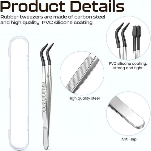 Trinkrittey 3 Pcs Tweezers with Rubber Tips Silicone Bent Flat Tip Tweezers Precision Sticker Craft Tweezer for Stamps Sticker Crafts Jewelry Beads (Black) in Saudi Arabia