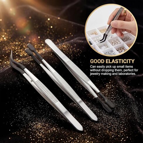 Trinkrittey 3 Pcs Tweezers with Rubber Tips Silicone Bent Flat Tip Tweezers Precision Sticker Craft Tweezer for Stamps Sticker Crafts Jewelry Beads (Black) in Saudi Arabia