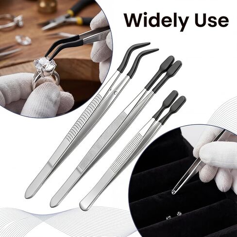 Trinkrittey 3 Pcs Tweezers with Rubber Tips Silicone Bent Flat Tip Tweezers Precision Sticker Craft Tweezer for Stamps Sticker Crafts Jewelry Beads (Black) in Saudi Arabia