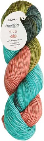 KnitPro Symfonie Premium Hand Dyed Yarn | 100% Extra Fine Merino Wool for Knitting & Crocheting, DK Weight, Oeko-TEX Certified, Colorfast Fiber 220m, 100g Skein | Viva Variegated Wilderness in Saudi Arabia