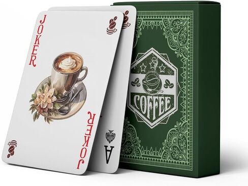 Coffee Theme Playing Cards, Retro Style Deck of Cards, Poker Cards, International Standard Size, Suitable for Travel, Party Entertainment. (Green) in Saudi Arabia